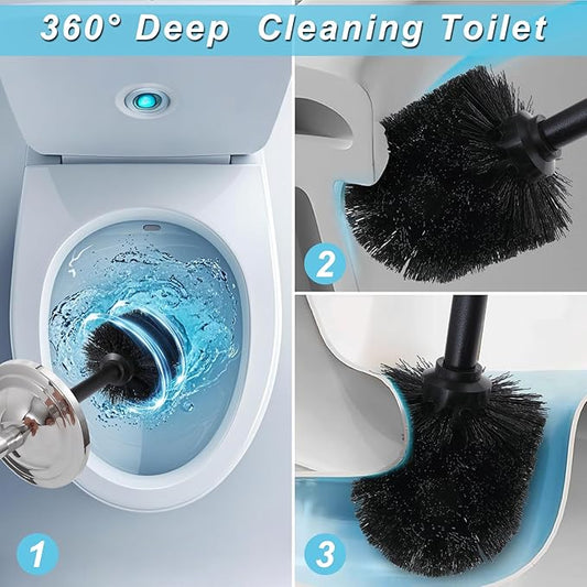 Chrome Toilet Brush and Holder,Toilet Bowl Brush with Long Handle for Bathroom,Toilet Cleaner Brush-Space,Saving,Covered Brush,Durable, Deep,Cleaning,Splash Resistant (Chrome)