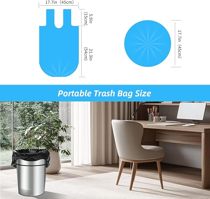 MakMeFre 5Rolls 4Gallon Portable Trash Bags,Thicken Small Garbage Bags for Office,Bedroom,Kitchen Waste Bin(150Counts,Blue)
