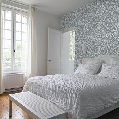 Timeet Peel and Stick Wallpaper Grey Floral Wallpaper 16.14"x118.11" Cats/Birds/Trees Contact Paper Modern Flower Wall Paper Self Adhesive Removable for Walls Covering