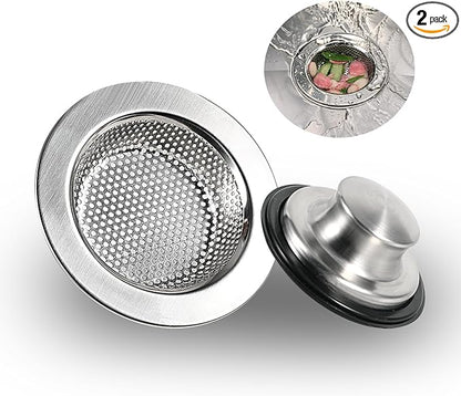 RQYEKDO Kitchen Sink Strainers Sink Stopper Kits, Stainless Steel Sink Drain Strainer Set,Large Wide Rim 4.4" Diameter Food Catcher Garbage Disposal Plug for Most Sink Drains Basket Filter