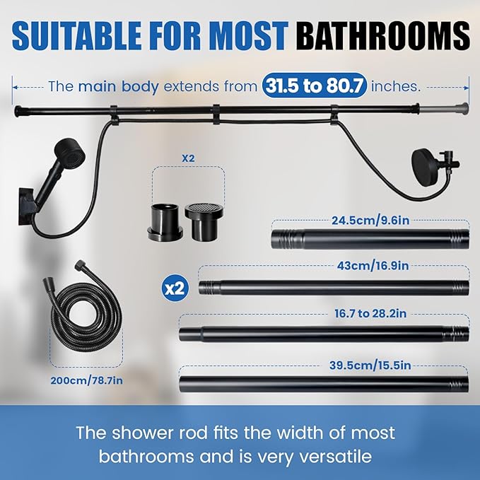 DEVA FRONSA Dual Shower Head for Couples, Double Shower System for Two People, 6+3 Adjustable Spray Modes-High Pressure Tandem Showerhead with 31.5~80.7" Extendable Rod / 78.7" Long Hose, Easy Install