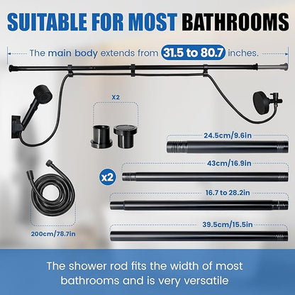 DEVA FRONSA Dual Shower Head for Couples, Double Shower System for Two People, 6+3 Adjustable Spray Modes-High Pressure Tandem Showerhead with 31.5~80.7" Extendable Rod / 78.7" Long Hose, Easy Install