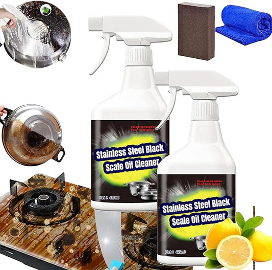 Stainless Steel Black Scale Oil Cleaner - Stainless Steel Pot and Pan and Sink Cleaner, Powerful Grease Remover, MultiPurpose Cleaner Spray for Cleaning Stoves, Pots, Pans, Hoods (1, 2 set)