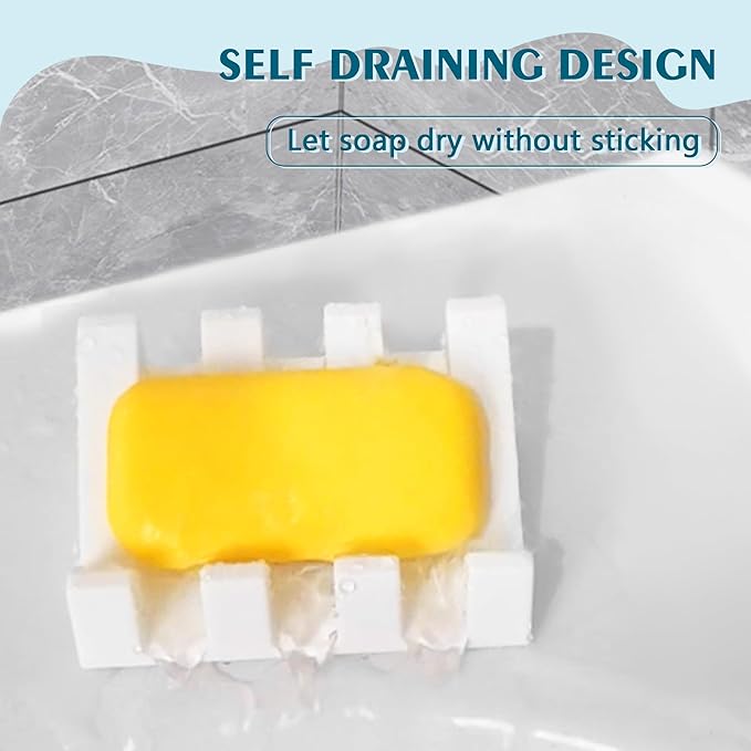 Soap Dish Holder for Shower with Suction Cup, Silicone Soap Holder & Saver Self-Draining Bar Soap Dish Keeps Soap Dry for Bathroom, Kitchen, Bathtub, Extends Soap Life (White-2Pack)