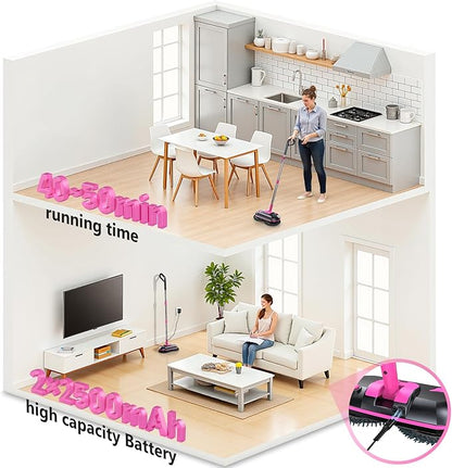 ScrubWiz Cordless Electric Mop, Electric Spin Mop with Water Spray, Powerful Floor Cleaner, Super Quiet Cleaning & Waxing, Pink and Black