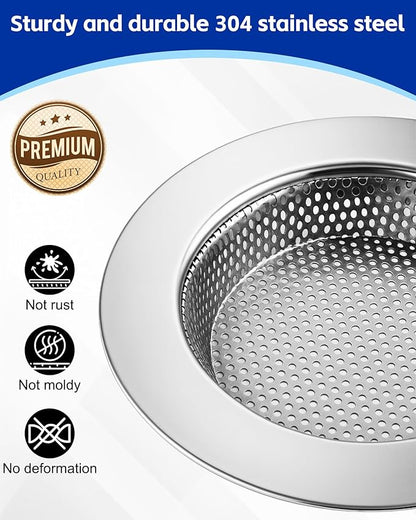 4-Pack Kitchen Sink Drain Strainer, Sturdy Stainless Steel, for Most Kitchen Sink, Effectively Catches Food Particles to Keep Drain Cleanliness, Ease of Cleaning, Outer Diameter 4.5 Inch