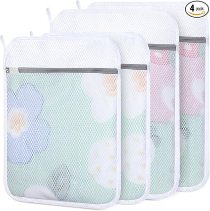 Dntorx 4 PCS Durable Honeycomb Mesh Laundry Bags for Delicates with Zipper, 16" x 20"+20" x 24" Reusable Laundry Bag Mesh Wash Bags for Washing Machine for Clothes, Shoes, Socks, Bra (2L + 2XL, White)