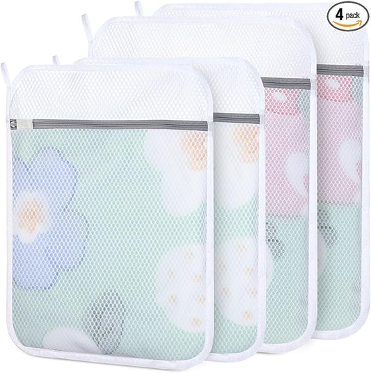 Dntorx 4 PCS Durable Honeycomb Mesh Laundry Bags for Delicates with Zipper, 16" x 20"+20" x 24" Reusable Laundry Bag Mesh Wash Bags for Washing Machine for Clothes, Shoes, Socks, Bra (2L + 2XL, White)