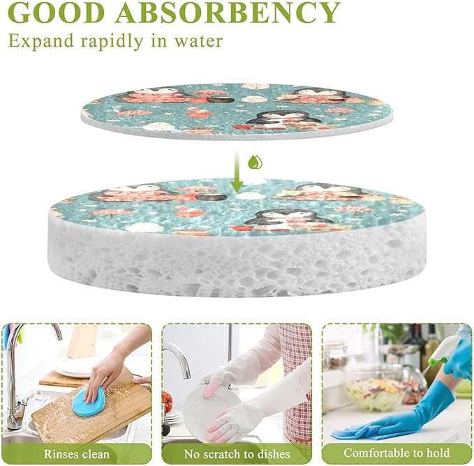 Penguin Kitchen Scrub Sponges, Pop-up Kitchen Cleaning Sponges Reusable Dish Washing Sponges for Bathroom Household Cleaning 3 Pack - Non Scratch Scrubber