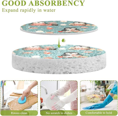 Penguin Kitchen Scrub Sponges, Pop-up Kitchen Cleaning Sponges Reusable Dish Washing Sponges for Bathroom Household Cleaning 3 Pack - Non Scratch Scrubber