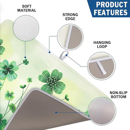 St Patrick's Day Dish Drying Mat for Kitchen Counter Green Lucky Shamrock Pattern Drying Mat 18x24 Inch Spring Holiday Absorbent Dish Drainer Mat Kitchen Accessories