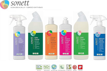 Sonett Organic Bathroom & Shower Cleaner Spray Removes lime scale deposits in hard-to-reach places and cleans fittings, stainless steel, floor tiles and shower walls (17 fl. oz. Pack of 6)