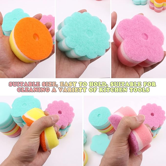 Individually Wrapped Sponge, Kitchen Dishwashing Sponge Multi-Purpose Mesh Net Scouring Pad, Odor-Free Sponge Wipes Suitable for Travel Apartments Household Cleaning (Multicolor Sponge)