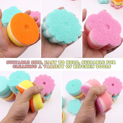 Individually Wrapped Sponge, Kitchen Dishwashing Sponge Multi-Purpose Mesh Net Scouring Pad, Odor-Free Sponge Wipes Suitable for Travel Apartments Household Cleaning (Multicolor Sponge)