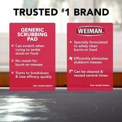 Weiman Cooktop Scrubbing Pads, 3 Count Scratch-Free Cleaning Pads for Cermaic, Glass Cooktop Surfaces, Removes Tough Burned-On Food & Residue