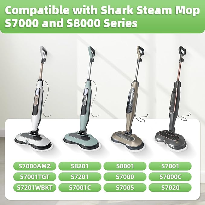 8 Pack Steam Mop Replacement Pads for Shark Steam & Scrub Mop S8201 S8001 S8002BRN S7001 S7201 S7000AMZ S7000 S7020, Dirt Grip Soft Scrub Washable Pads for All Sealed Hard Floors, Part XKITP7000