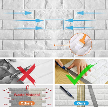 11 Pcs 3d Wall Panels Peel and Stick, White Brick Printable Faux Paneling Self Adhesive Waterproof 3d Wallpaper Stick and Peel for Bedroom, Bathroom, Kitchen, Fireplace (10.65 sq feet Coverage)