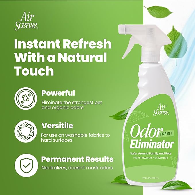 Air Scense Odor Eliminator for Strong Odors – Multi-Surface Deodorizer Spray for Home, Cars, Upholstery & More – Pet Odor Eliminator That Permanently Removes Smells – Light Fresh Scent