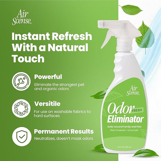 Air Scense Odor Eliminator for Strong Odors – Multi-Surface Deodorizer Spray for Home, Cars, Upholstery & More – Pet Odor Eliminator That Permanently Removes Smells – Light Fresh Scent