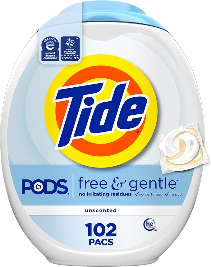 Tide PODS Free & Gentle Laundry Detergent Soap Pacs, 102 Count, Tide PODS Laundry Detergent, Laundry Detergent Pacs, Laundry PODS Detergent