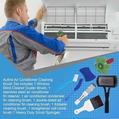 Aufind 7 PCS Different Air Conditioner Fin Cleaner kit, Brush Condenser Ac Coil Cleaner Air Refrigerator Fin Cleaner Evaporator Radiator Repair Clean Tool