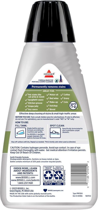 Bissell Little Green Spot & Stain Cleaning Solution with OXY and StainProtect, for All Leading Portable Carpet & Upholstery Deep Cleaners, Instantly & Permanently Removes Stains, 2038G, 32oz