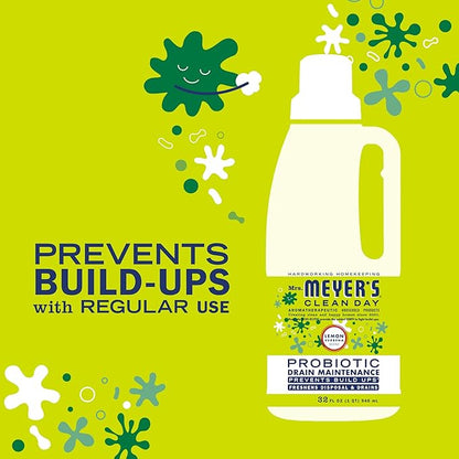 MRS. MEYER'S CLEAN DAY Probiotic Drain Maintenance Liquid,Lemon Verbena,Freshens Disposals and Drains,32 Fl Oz,(Pack of 2)