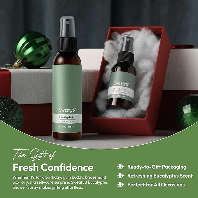 SweatyB® Eucalyptus Shower Spray – 100% Pure Eucalyptus Essential Oil Shower Mist for Sauna & Steam Room – Natural Aromatherapy for Stress & Sinus Relief – Vegan – Made in USA – 4 oz