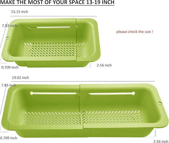 LASSHSWA Collapsible Colander for Kitchen, Over the Sink Strainer Basket for Kitchen, Fruit Pasta Food Strainer Expandable Plastic Colander BPA Free (Green)
