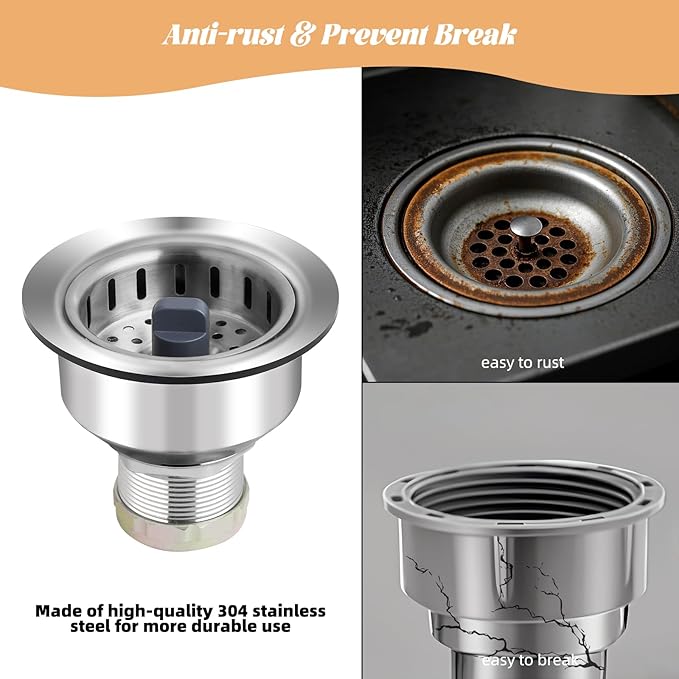 Kitchen Sink Drain Strainer Compatible with Moen, Stainless Steel 3-1/2 Inch Sink Drain Stopper Plug with Assembly, 3 in 1 Pop Up Kitchen Sink Stopper