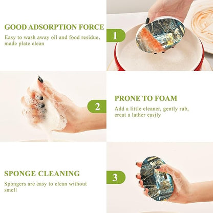 Skeleton Driver Kitchen Scrub Sponges, Pop-up Kitchen Cleaning Sponges Reusable Dish Washing Sponges for Bathroom Household Cleaning 3 Pack - Non Scratch Scrubber