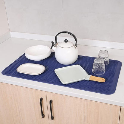 MicoYang Silicone Dish Drying Mat for Multiple Usage,Easy clean,Eco-friendly,Heat-resistant Silicone Mat for Kitchen Counter or Sink,Refrigerator or Drawer Liner Navy Blue 4XL 32 inches x 18 inches