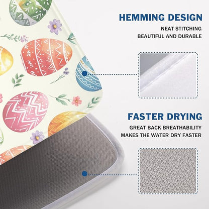 Easter Dish Drying Mat for Kitchen Counter Colorful Easter Eggs Floral Pattern Drying Mat 18x24 Inch Spring Holiday Absorbent Dish Drainer Mat Kitchen Accessories
