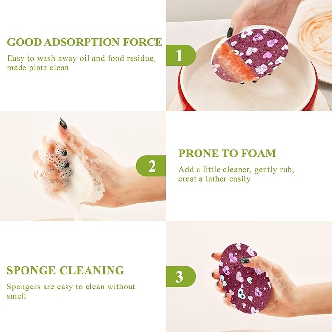 Love Heart Kitchen Scrub Sponges, Pop-up Kitchen Cleaning Sponges Reusable Dish Washing Sponges for Bathroom Household Cleaning 3 Pack - Non Scratch Scrubber