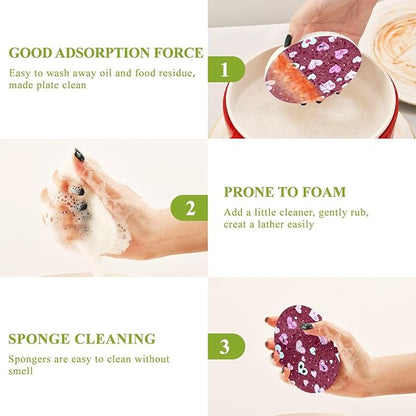 Love Heart Kitchen Scrub Sponges, Pop-up Kitchen Cleaning Sponges Reusable Dish Washing Sponges for Bathroom Household Cleaning 3 Pack - Non Scratch Scrubber