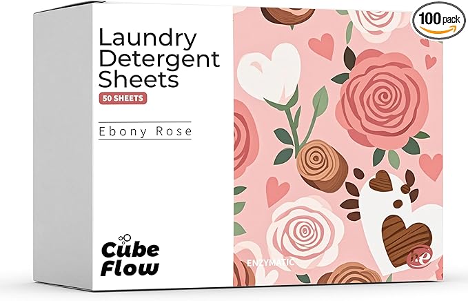 Laundry Detergent Sheets, Ebony Rose Scent - 100 Loads | 72-hour long lasting fragrance, Eco Friendly Sheets | Pre-Measured, Liquidless for Deep Clean | Hypoallergenic (Ebony Rose)