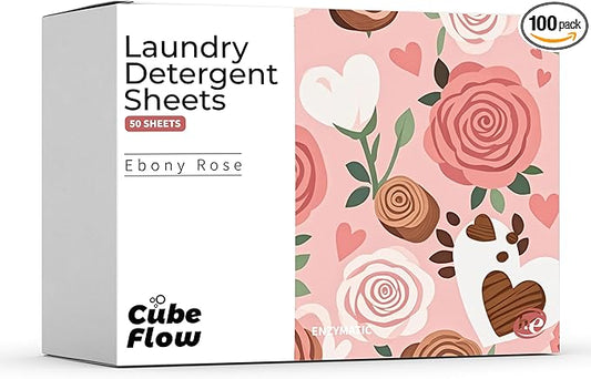 Laundry Detergent Sheets, Ebony Rose Scent - 100 Loads | 72-hour long lasting fragrance, Eco Friendly Sheets | Pre-Measured, Liquidless for Deep Clean | Hypoallergenic (Ebony Rose)