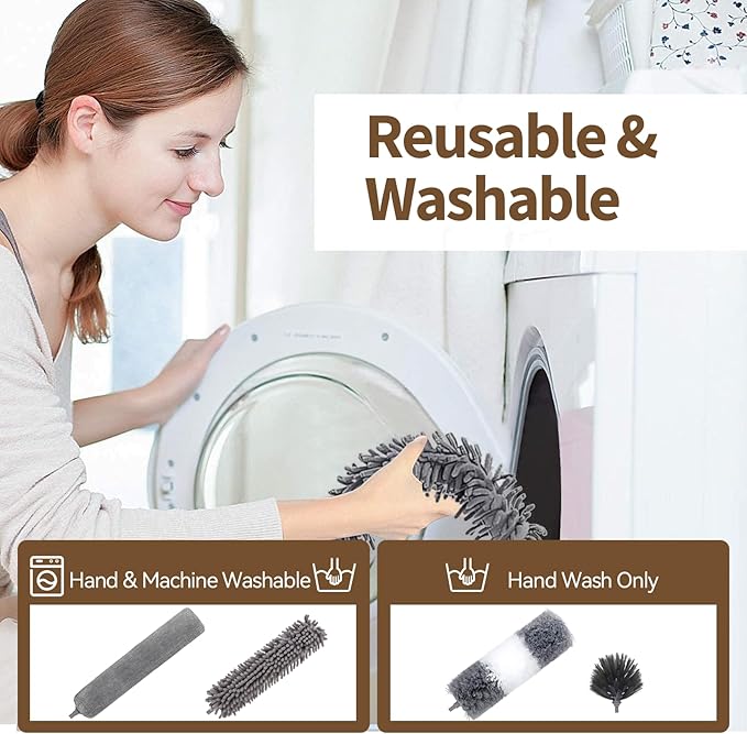 HAMEINY Feather Duster for Cleaning Microfiber Furniture Dusters with Extension Pole 100 Inch High Ceiling Fan Cleaning 5-in-1 Extendable Long Cobweb Duster Car Wall Spider Web Dust Brush