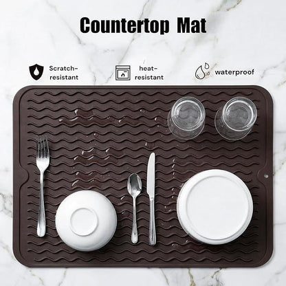MicoYang Silicone Dish Drying Mat for Multiple Usage,Easy clean,Eco-friendly,Heat-resistant Silicone Mat for Kitchen Counter or Sink,Refrigerator or drawer liner Coffee L 16 inches x 12 inches