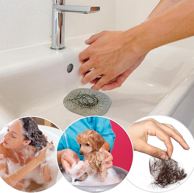 Hair Drain Catcher,Square Drain Cover for Shower Silicone Hair Stopper with Suction Cup,Easy to Install Suit for Bathroom,Bathtub,Kitchen 2 Pack (Light White Grey)