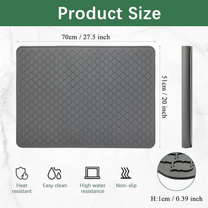 Stove Top Cover for Electric Stove - Food Grade Ceramic Stove top Cover, Silicone XXL Dish Drying Mat, Glass Cooktop Covers, Flat RV Range top Mats (Grey, 27.5"X20")
