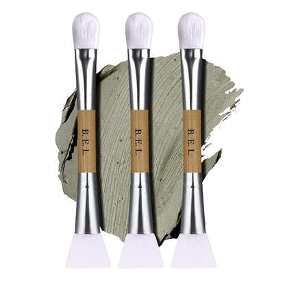 Bare Essentials Living Clay Face Mask Brush (3 Pack, Bamboo) Dual Soft Silicone Face Mask Applicator Brush Tool, Great Facial Essentials, Moisturizer Applicator & Skincare Brush for Facials