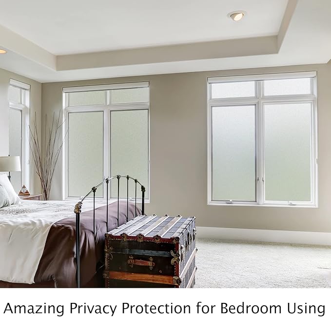 HIDBEA Frosted Window Privacy Film Heat Control UV Blocking, Static Cling Non-Adhesive Reusable Door coverings for Bathroom Home Office (White Frosted 17.3 Inch x 13.1 Feet)