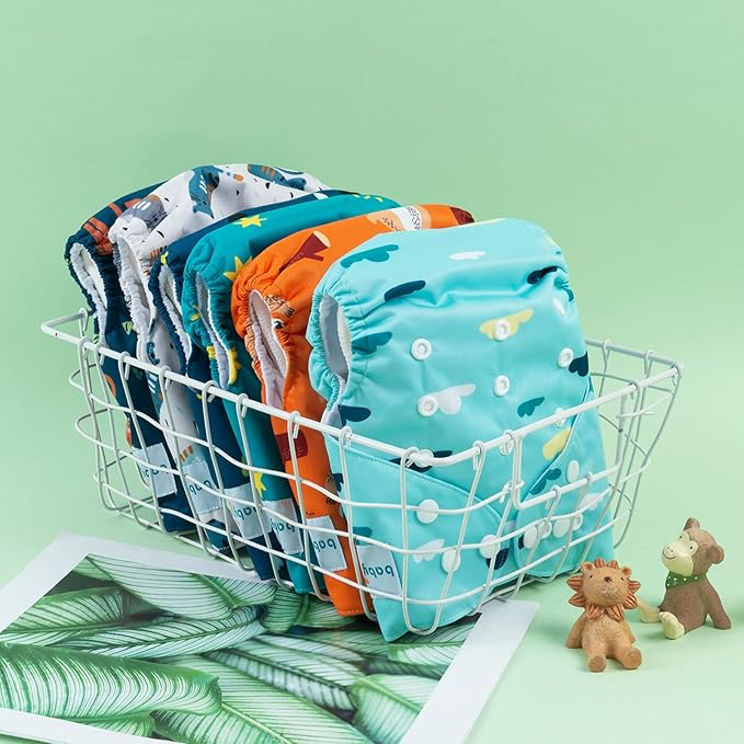 babygoal Baby Reusable Cloth Diapers 6 Pack+6pcs Rayon from Bamboo Inserts+Wet Bag, One Size Adjustable Washable Pocket Nappy Covers for Boys