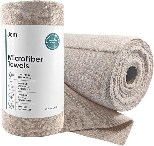 Super Eco Clean Microfiber Towel Roll 50 Tear-Away Reusable Sheets | Microfiber Cloths on a Roll for Kitchen, Car Detailing & House Cleaning | Eco-Friendly Paper Towel Alternative