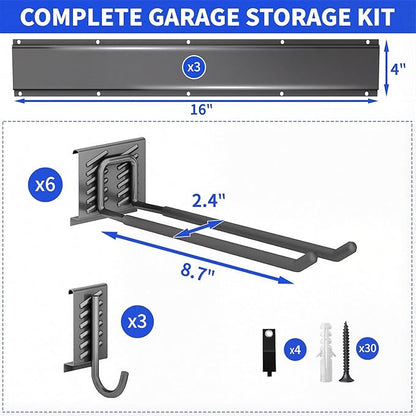 Garden Tool Organizer Wall Mount, 48inch Heavy Duty Garden Tool organizer Storage System, Easy Install With 9 Adjustable Hooks, For Garage, Basement, Shed, Workshop(Black)