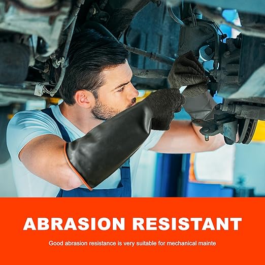 North Tower Heavy Duty Rubber Gloves, Industrial Gloves Waterproof Reusable Protective Work for Cleaning, Dishwashing,Upgraded with Non-Slip Design, Black (22in,2pair)
