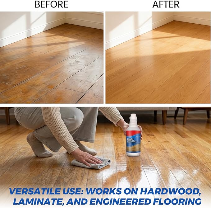 SakerPlus Floor Restore Cleaner, High-Solid Floor Polish for Shine Renewal & Protective Layer, Helps Reduce the Look of Small Scratches, Quick-Drying Clear Finish 5 fl oz (1-Pack)