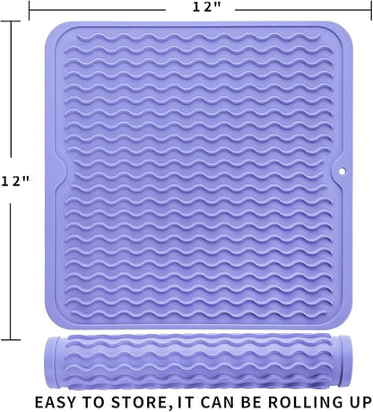 MicoYang Silicone Dish Drying Mat for Multiple Usage,Easy clean,Eco-friendly,Heat-resistant Silicone Mat for Kitchen Counter or Sink,Refrigerator or Drawer liner Light Purple M 12 inches x 12 inches