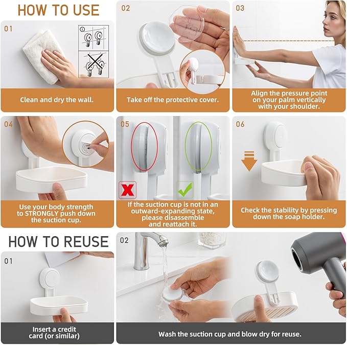 LEVERLOC Soap Holder Suction Cup for Shower, 2 Pack Bar Soap Dish Holder for Shower Wall Mounted NO-Drilling, Plastic Self Draining Removable Vacuum Suction for Bathroom Bathtub Sink